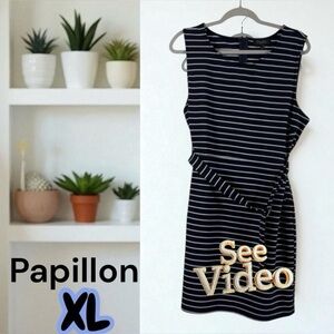 👛(ANY 2/$50) PAPILLON Sleeveless Black/White Stripes Pockets Belted Dress Video